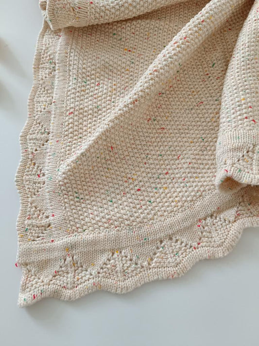 Hand Embroidered Detail Edge Baby Blanket | Cream Confetti