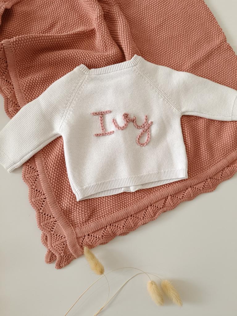 Personalised Embroidered White Cardigan