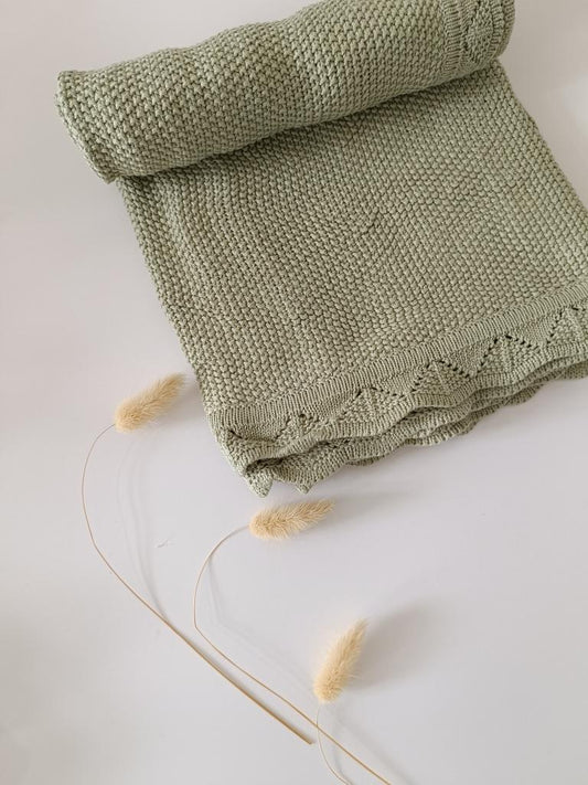 Hand Embroidered Detail Edge Baby Blanket | Sage