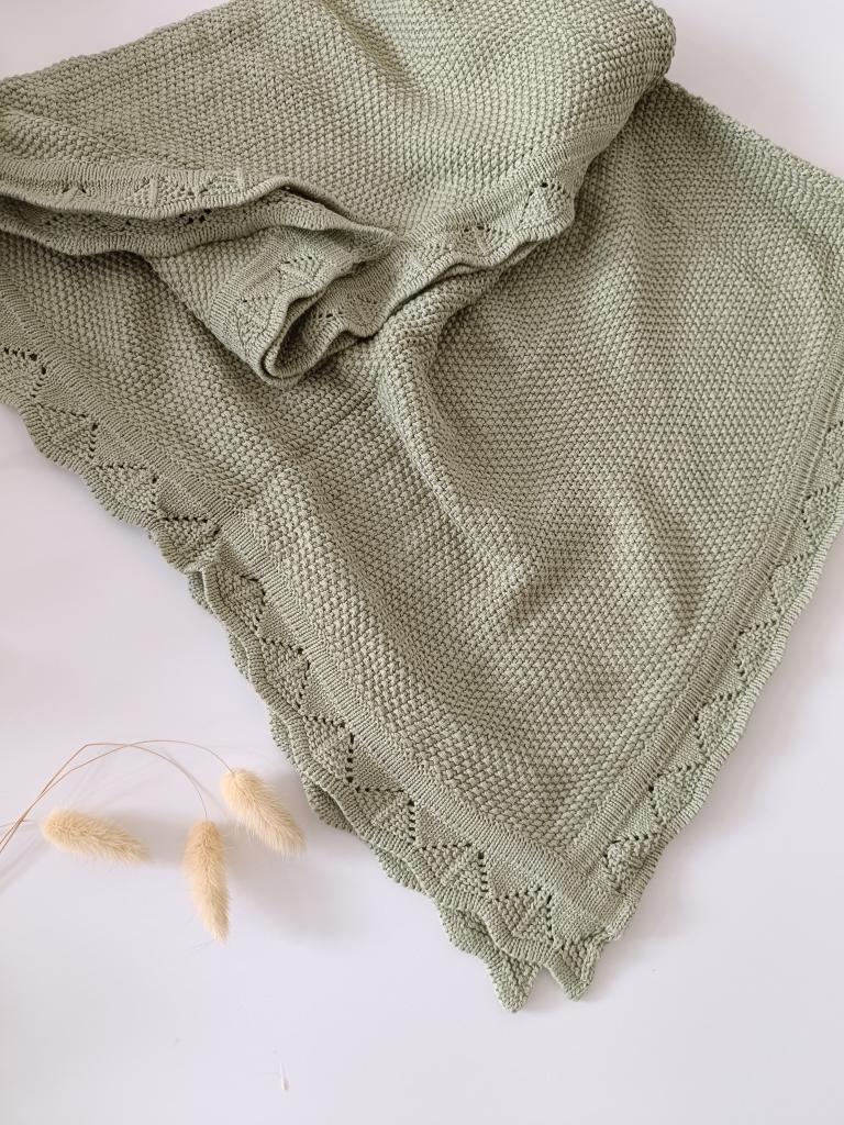 Hand Embroidered Detail Edge Baby Blanket | Sage