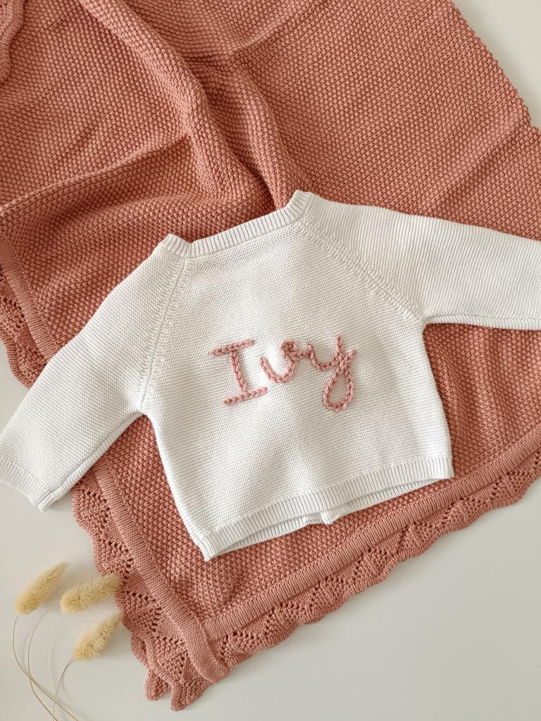 Hand Embroidered Detail Edge Baby Blanket | Rose