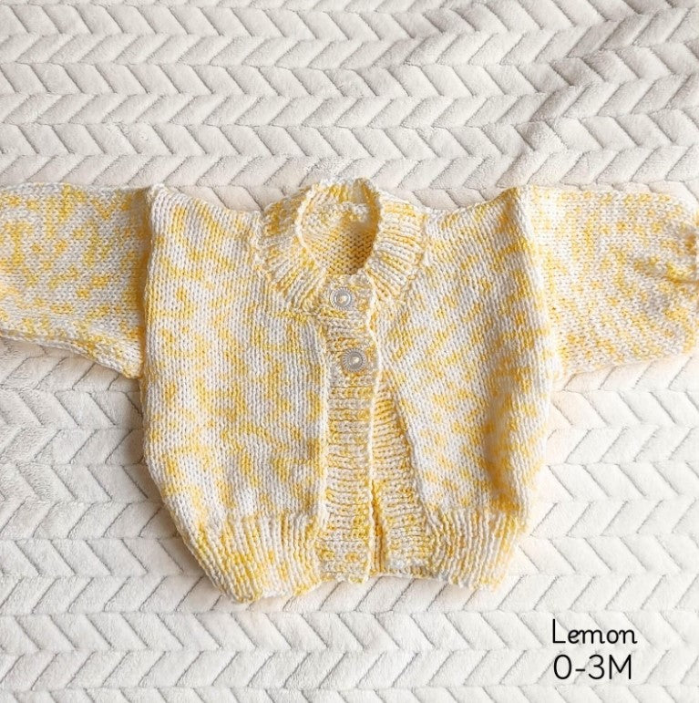 SALE 0-3m Hand Knitted Cardigan Lemon