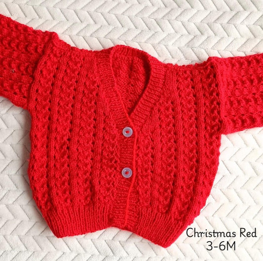 SALE 3-6m Hand Knitted Cardigan Red