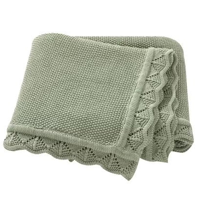 Hand Embroidered Detail Edge Baby Blanket | Sage