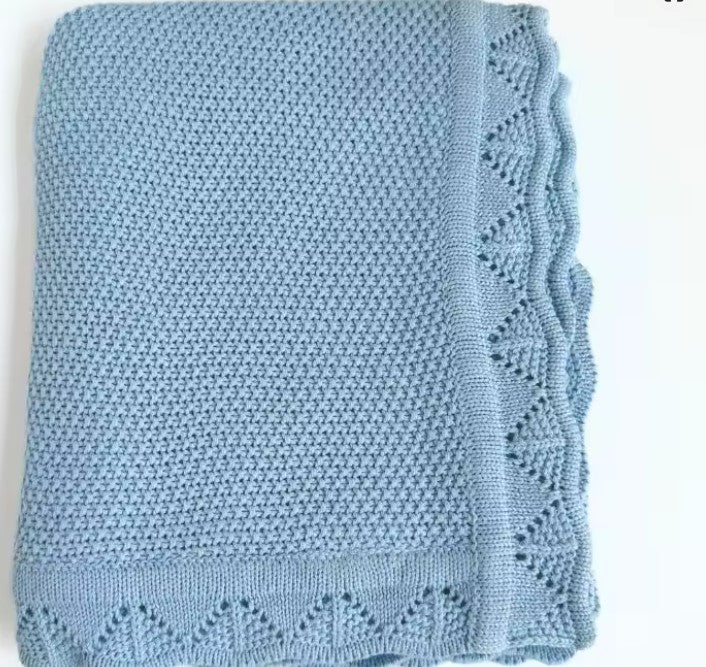 Hand Embroidered Detail Edge Baby Blanket | Blue