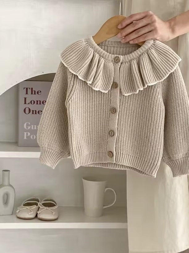 Beige Ruffle Personalised Oversized Cardigan