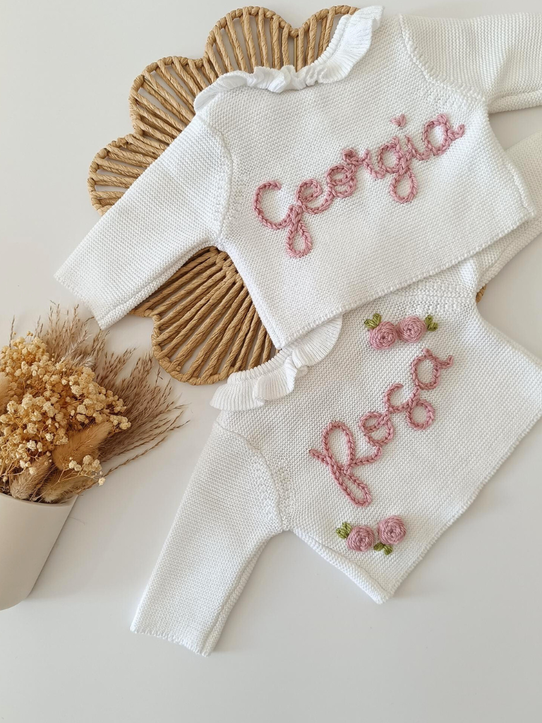 Personalised Embroidered Frill White Cardigan