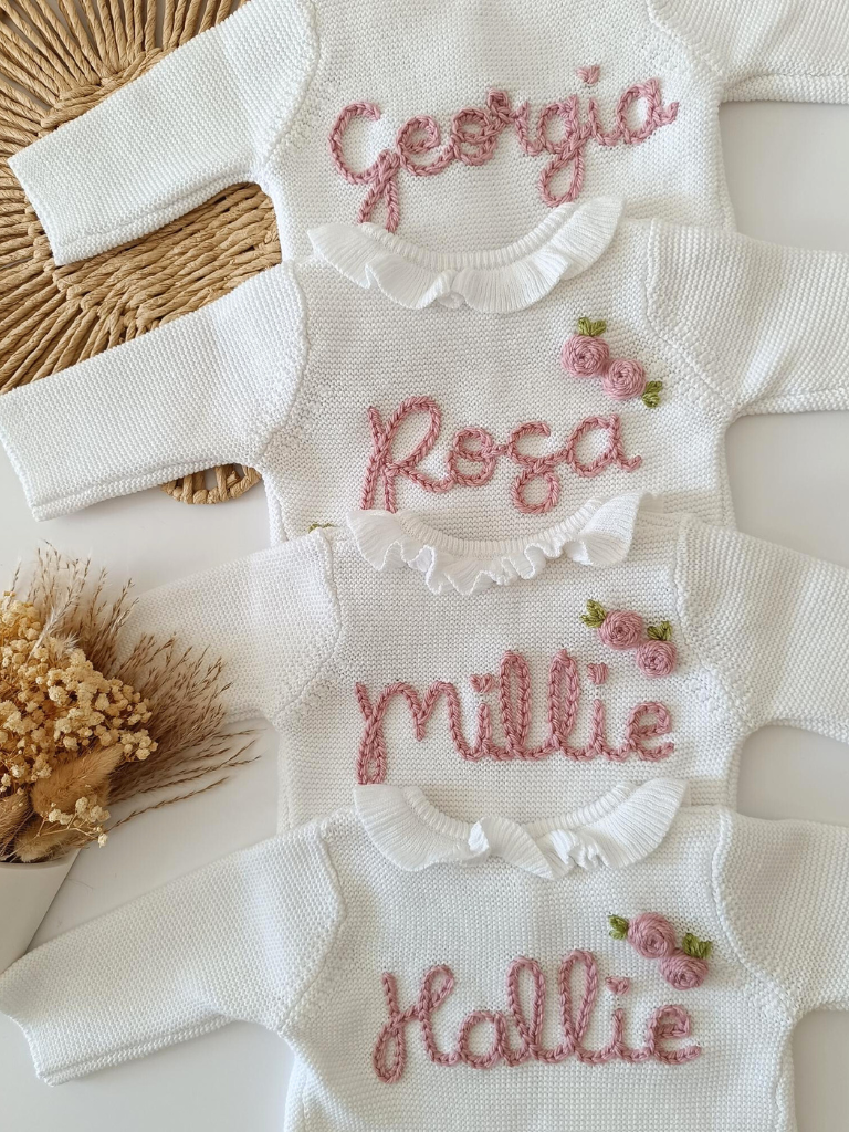 Personalised Embroidered Frill White Cardigan