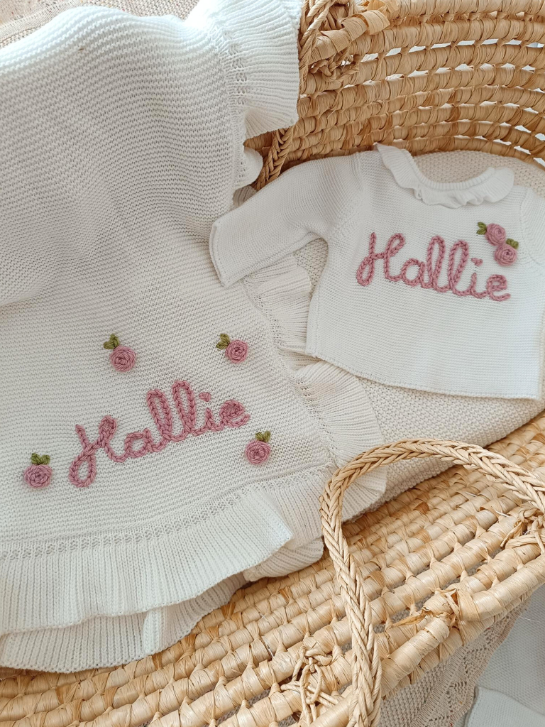 Personalised Embroidered Frill White Cardigan