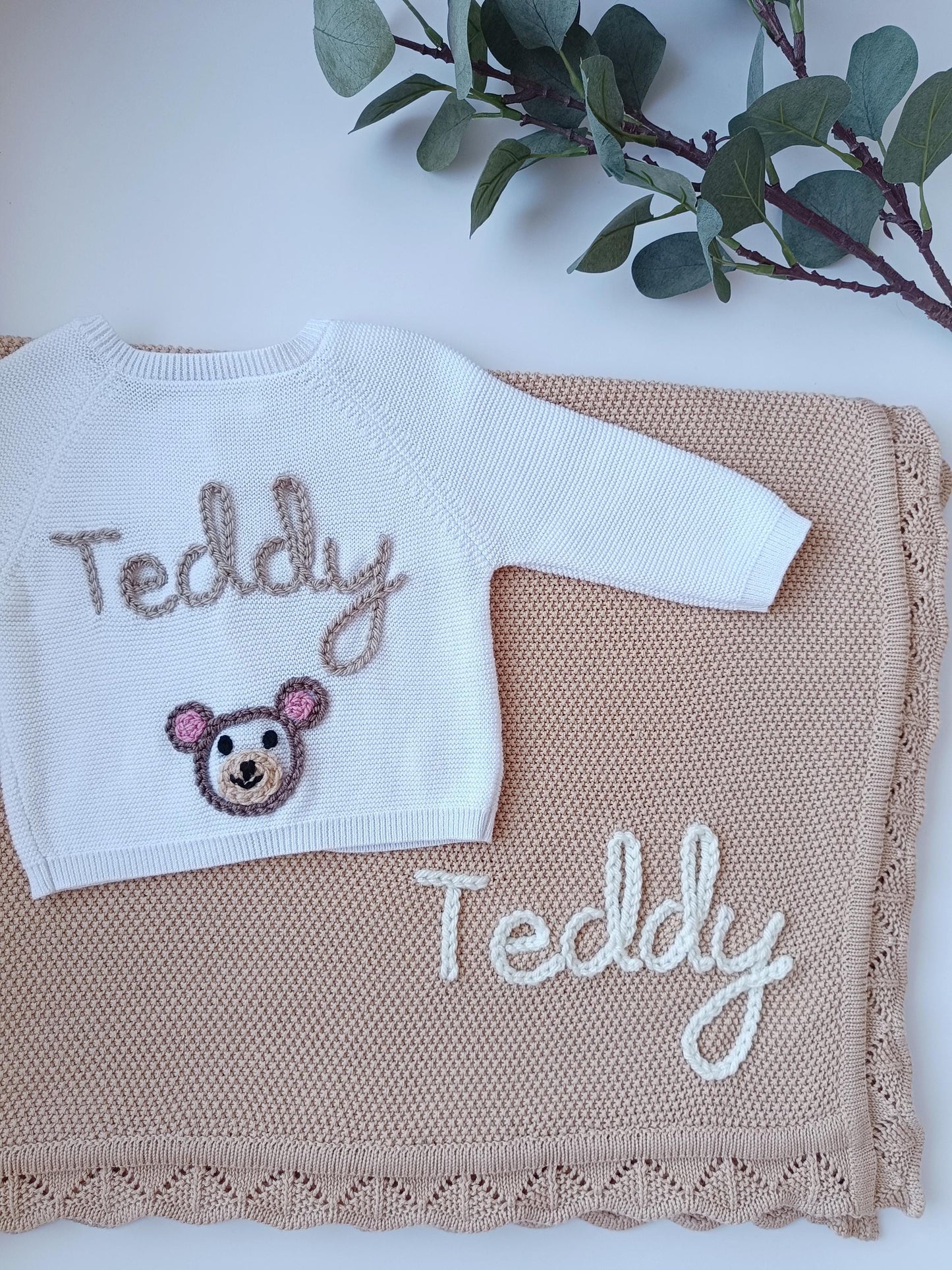 Personalised Embroidered White Cardigan