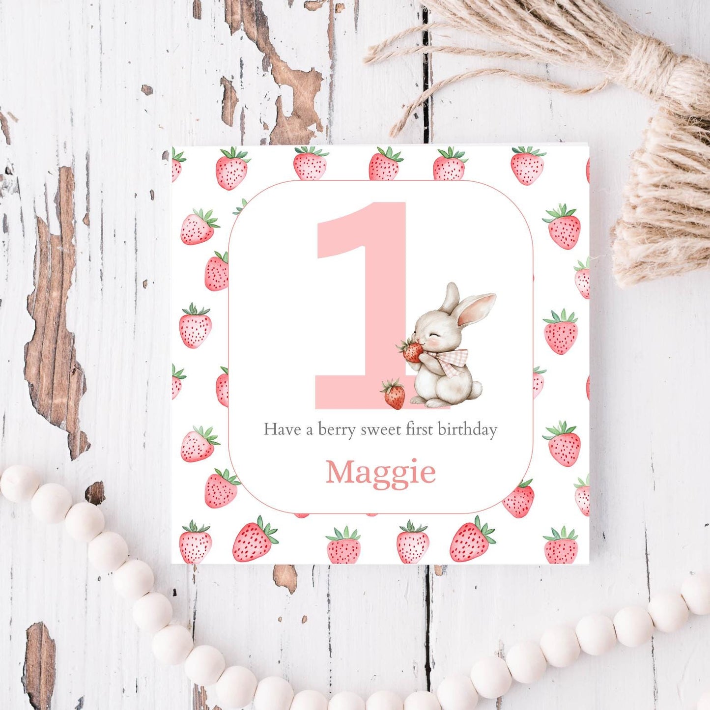 Personalised First Birthday Berry Card| 1st birthday Berry Strawberry Card | First Birthday Card for Girl |Birthday Card for Daughter