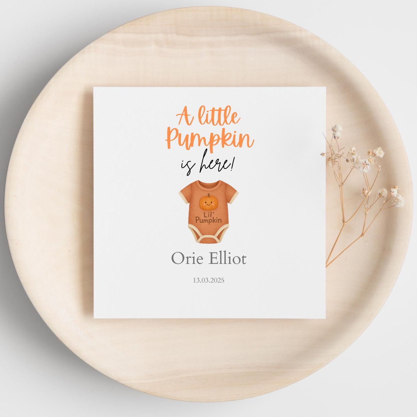 Personalised Autumn New Baby Card| Welcome to the world card | Little Pumpkin Card for new baby| Baby Pumpkin card