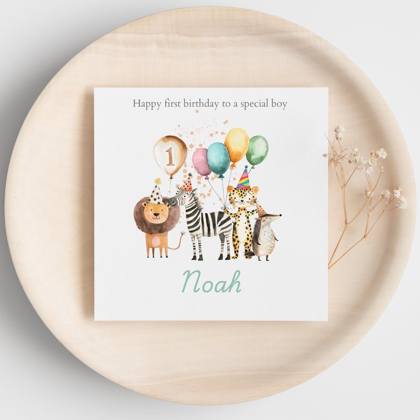 Personalised Grandson First Birthday Card Safari Animals | 1st birthday Animals card | First Birthday Card for Boy RD54