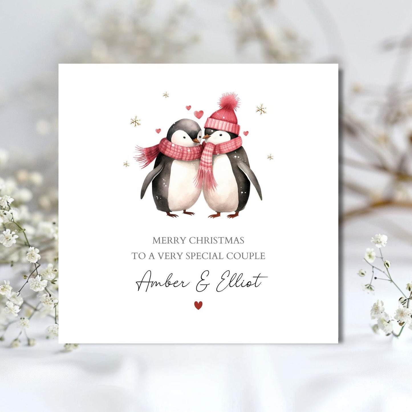 Personalised Mr & Mrs Christmas Card, Pinguin Couple Christmas Card, Xmas Card Daughter,Husband and Wife, Couple, Friends Card, Any Relation