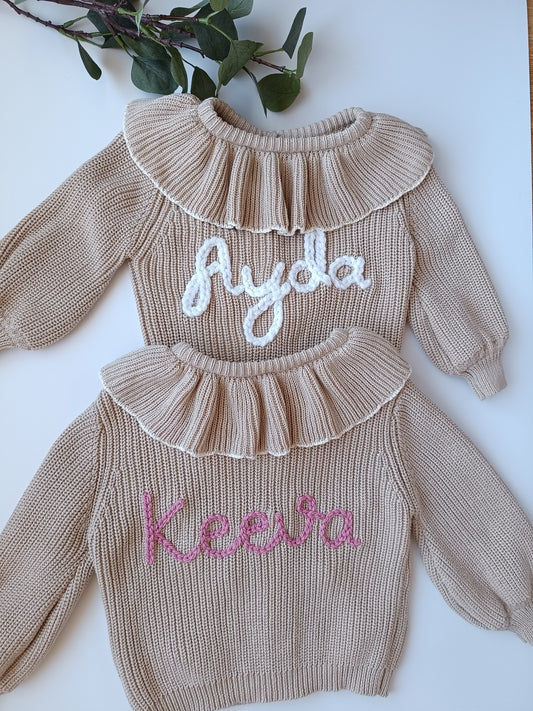 Beige Ruffle Personalised Oversized Cardigan