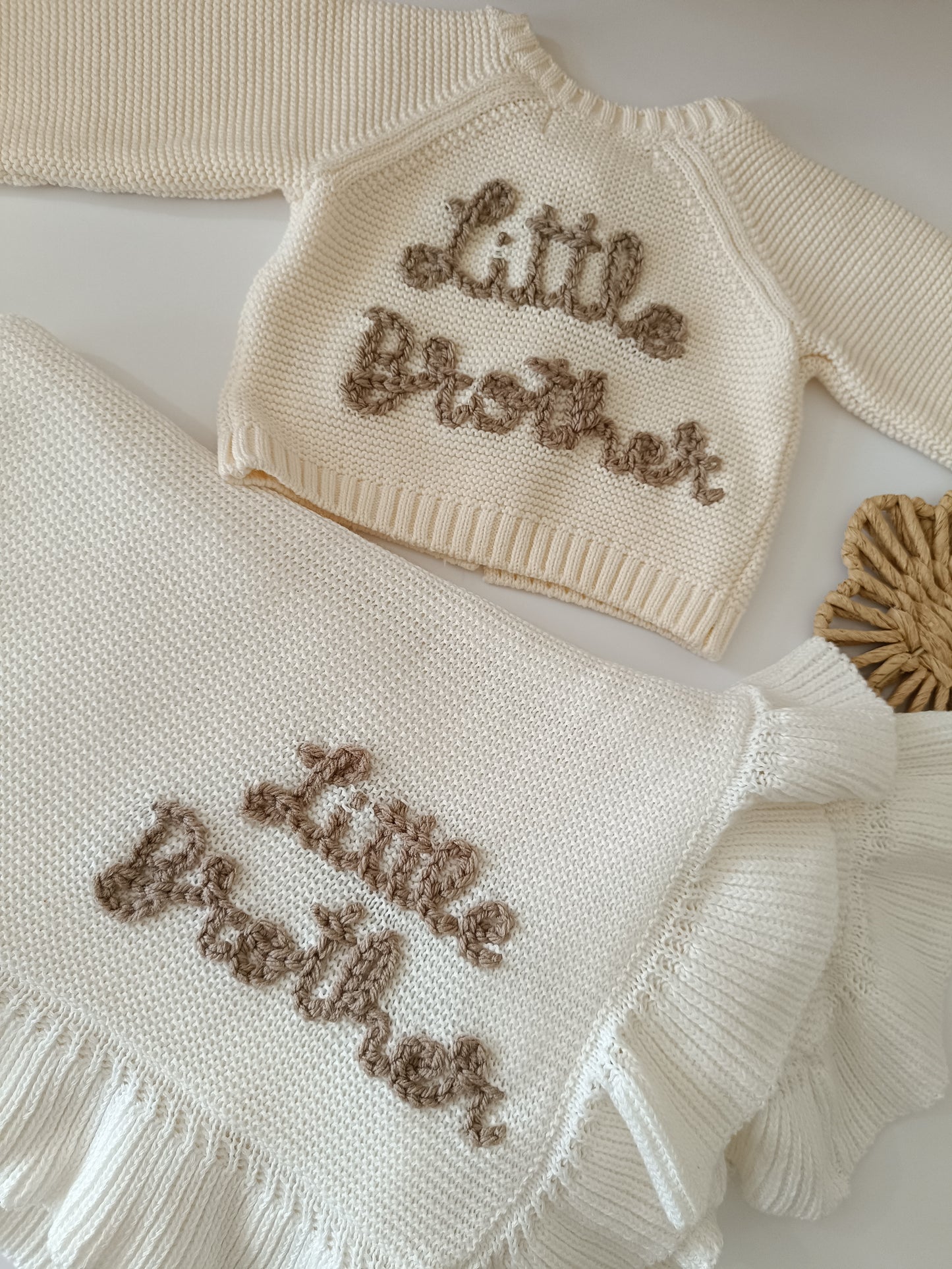 Hand Embroidered Frill Edge Baby Blanket | Creamy White