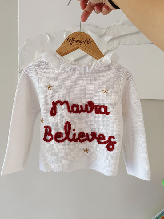 Christmas Personalised Embroidered Frill White Cardigan