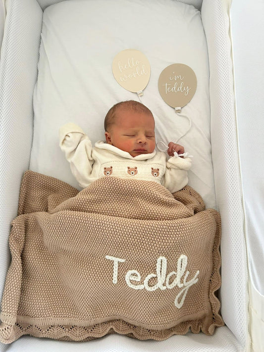 Hand Embroidered Detail Edge Baby Blanket | Beige