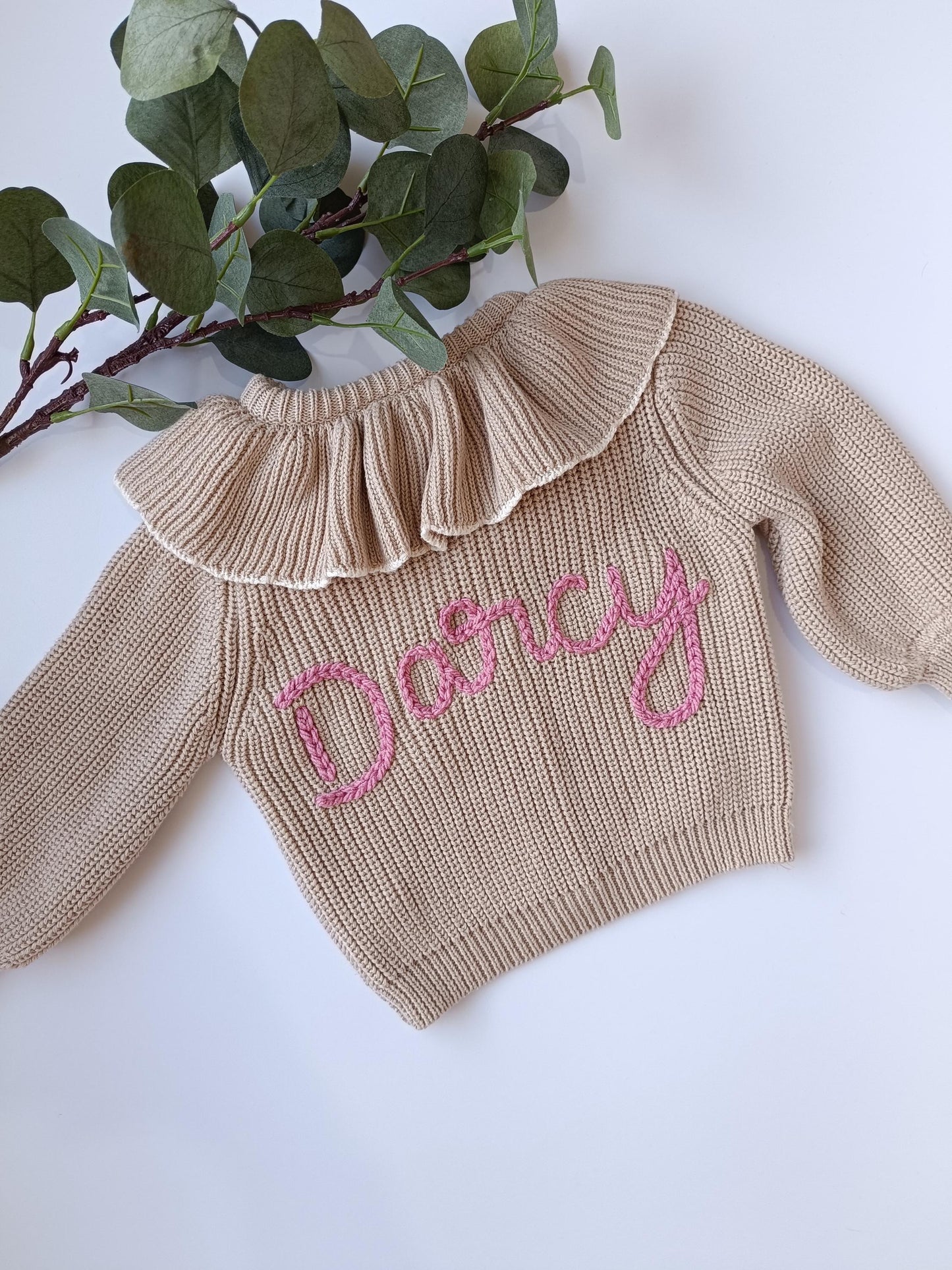 Beige Ruffle Personalised Oversized Cardigan