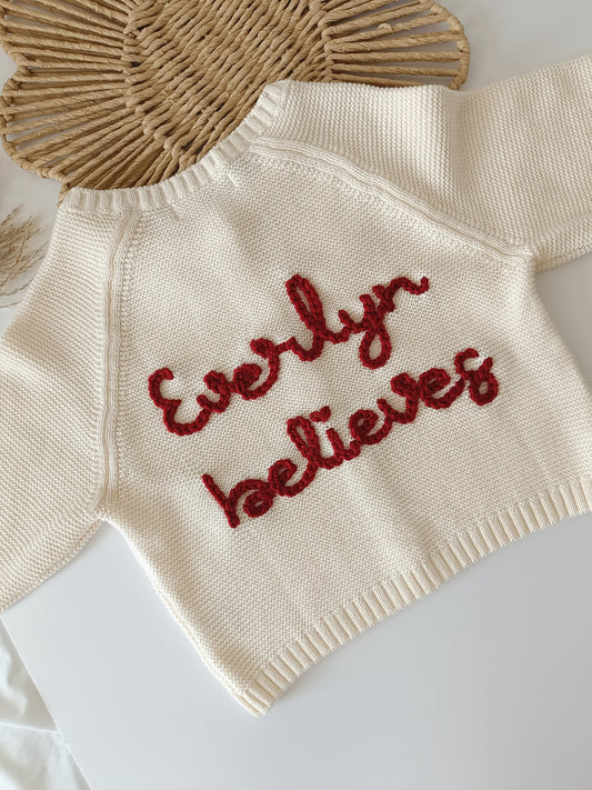 Christmas Personalised Embroidered Cream Cardigan