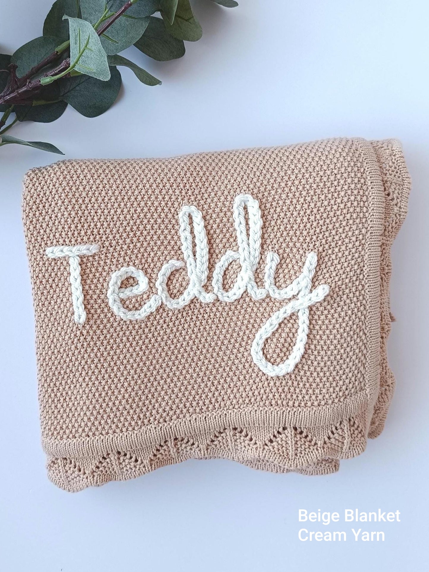 Hand Embroidered Detail Edge Baby Blanket | Beige