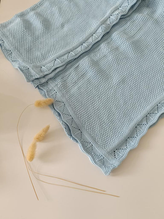 Hand Embroidered Detail Edge Baby Blanket | Blue