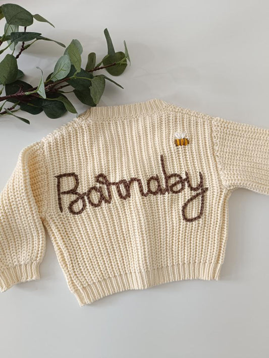 Cream Oversized Name Cardigan