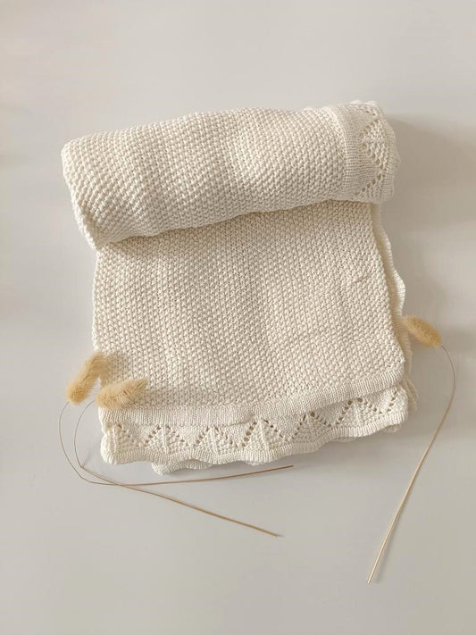 Hand Embroidered Detail Edge Baby Blanket | Creamy White