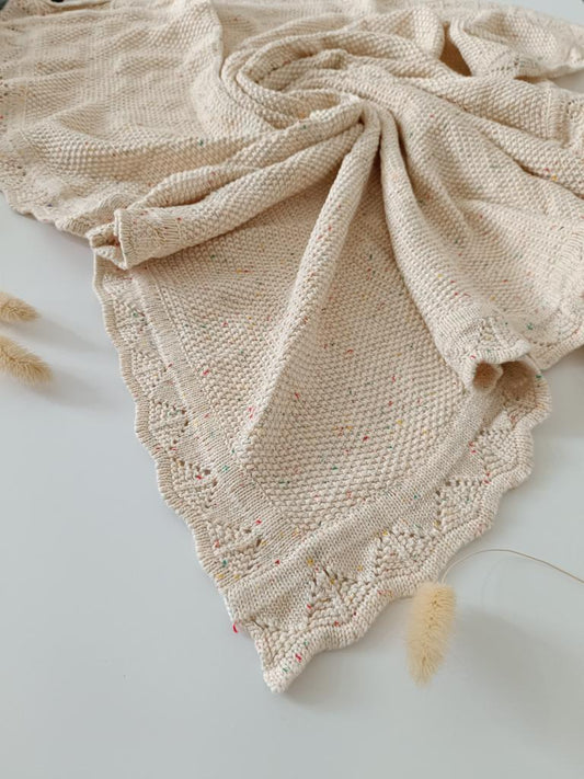 Hand Embroidered Detail Edge Baby Blanket | Cream Confetti