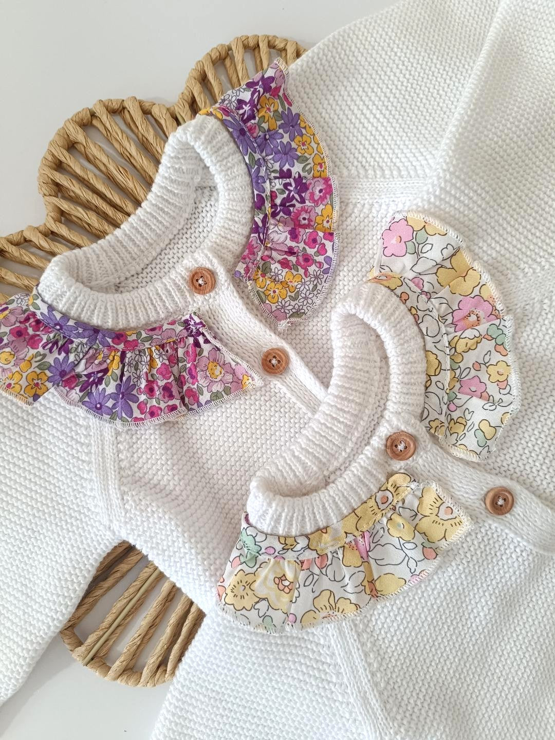 Personalised Embroidered Floral Frill White Cardiga