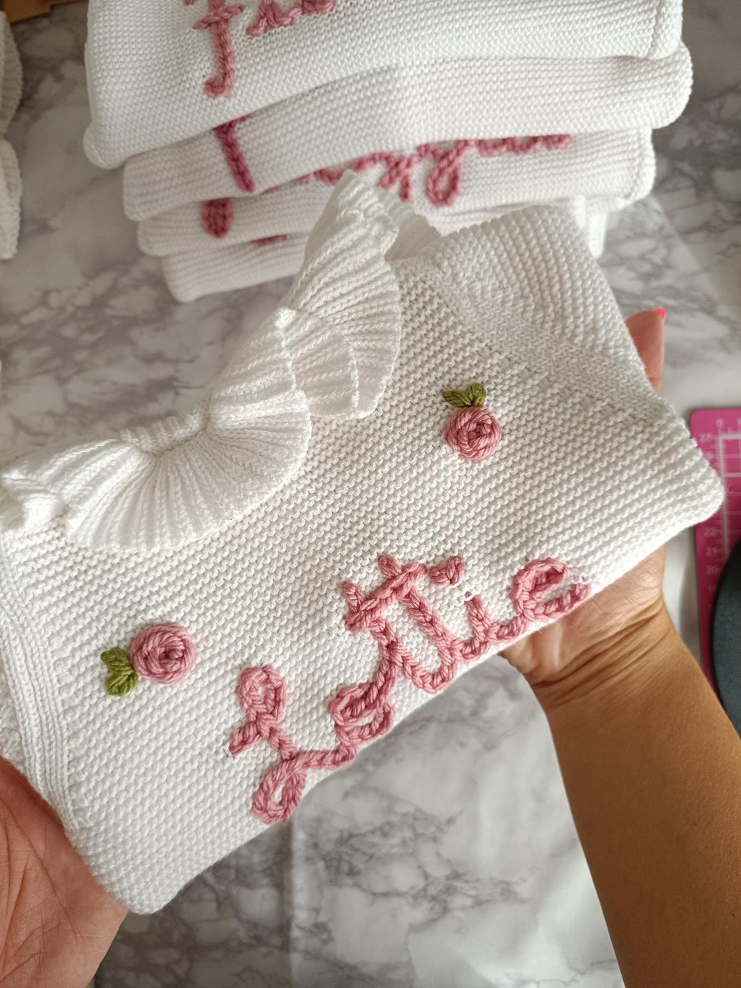 Personalised Embroidered Frill White Cardigan