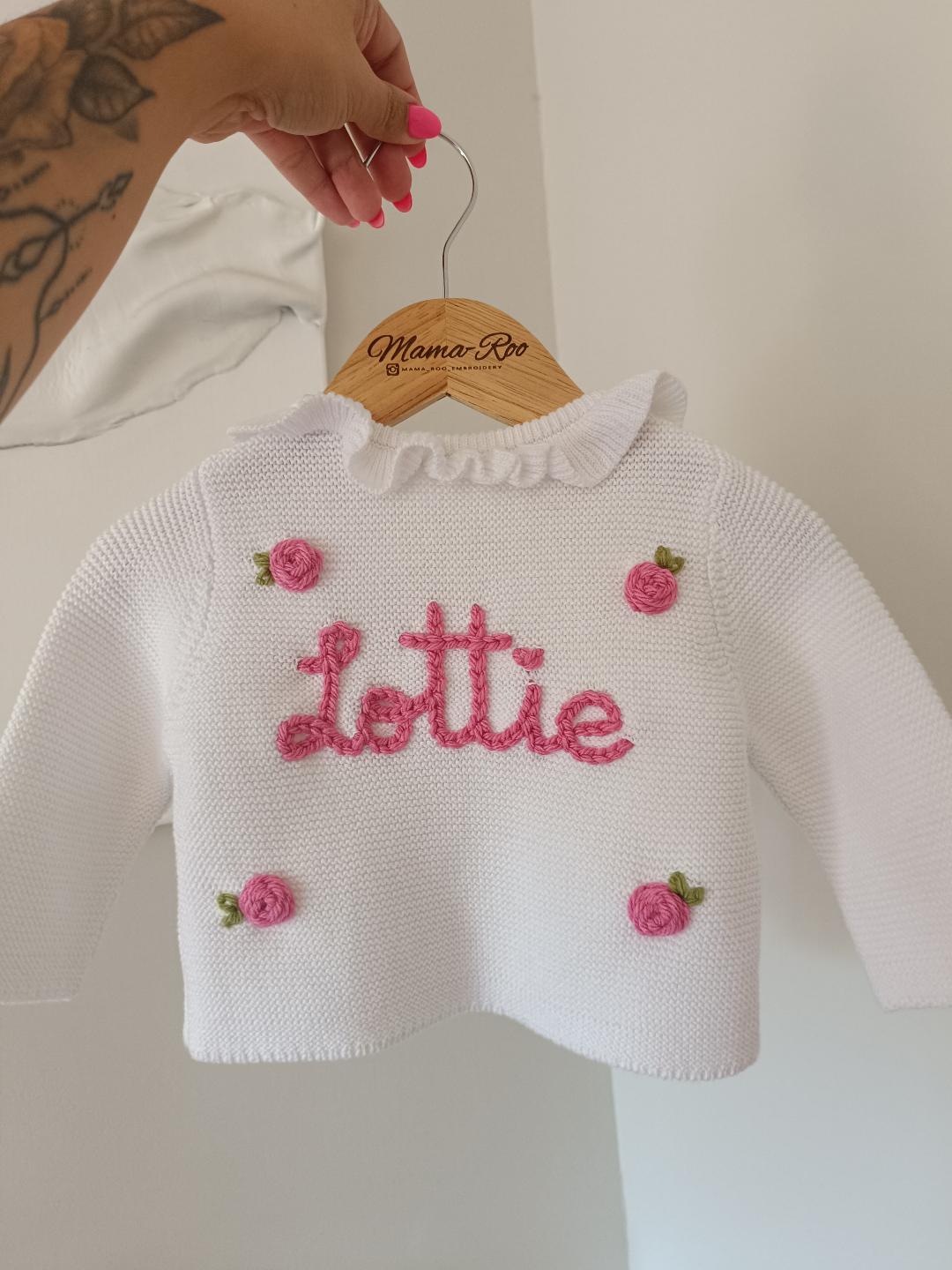 Personalised Embroidered Frill White Cardigan