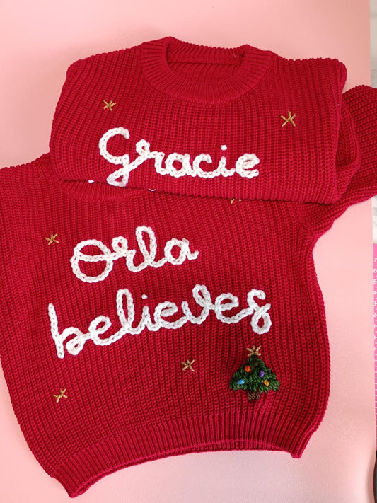 Christmas Believes Red Oversized Jumper