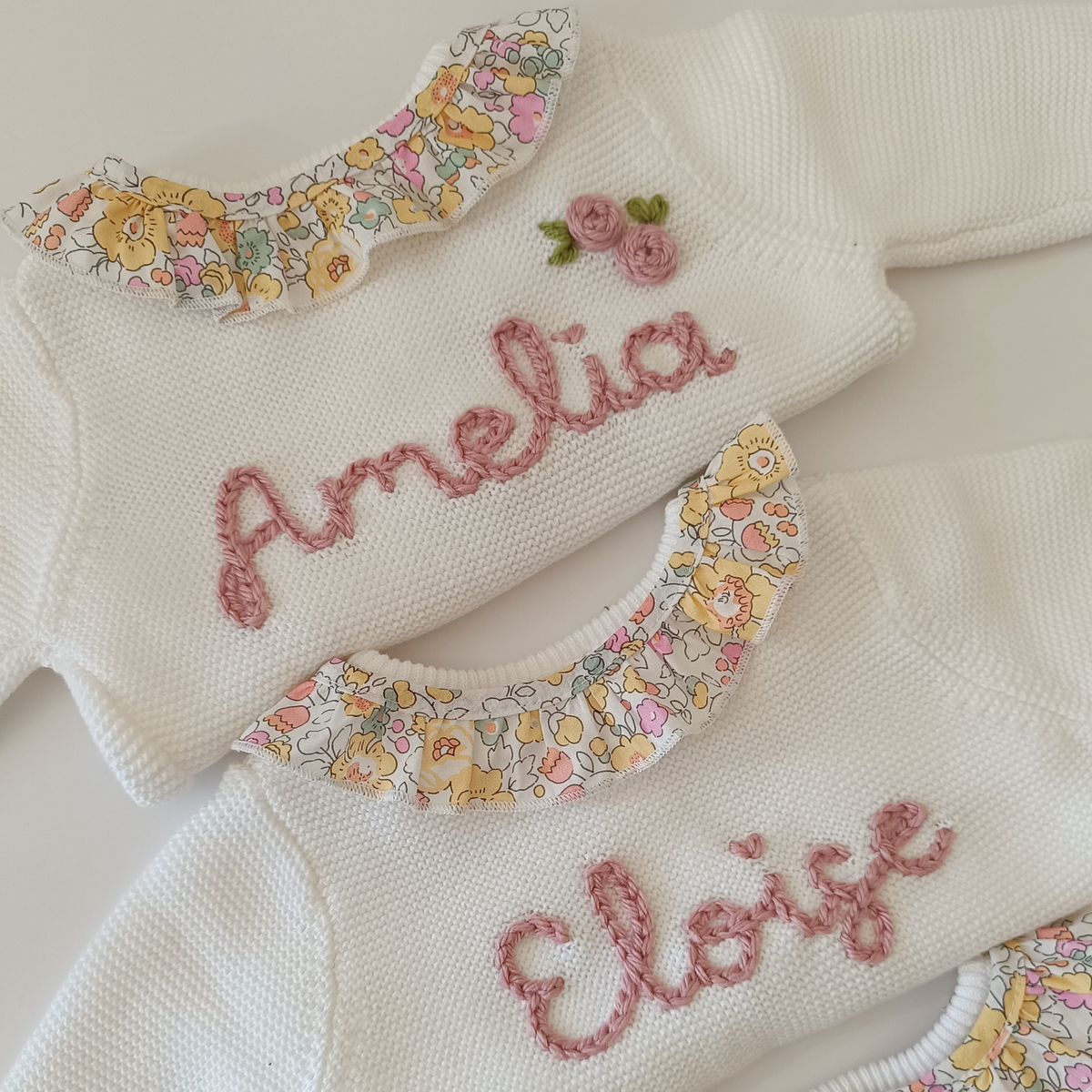 Personalised Embroidered Floral Frill White Cardiga