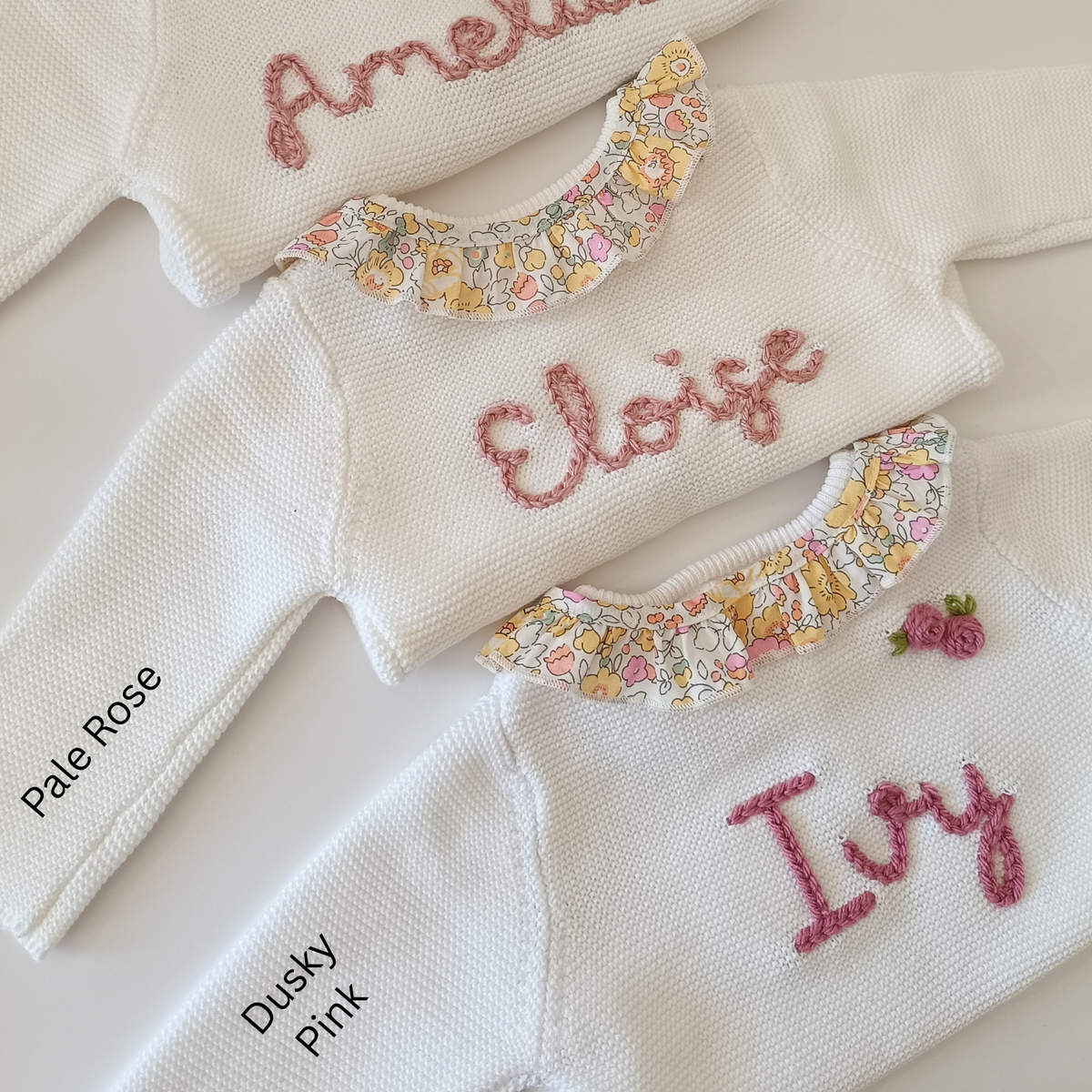 Personalised Embroidered Floral Frill White Cardiga