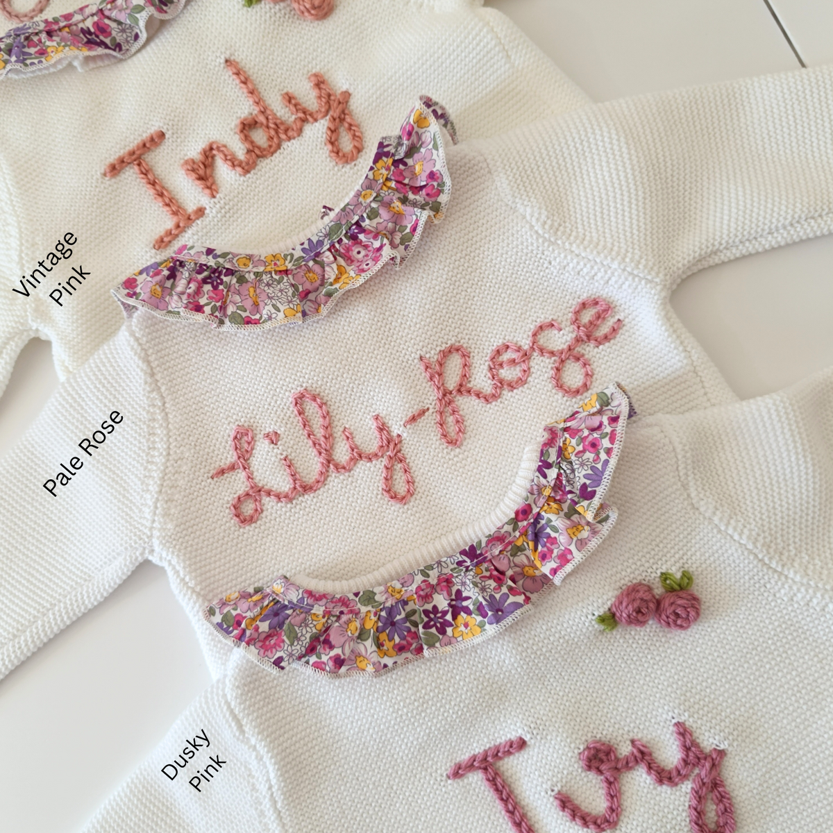 Personalised Embroidered Floral Frill White Cardiga