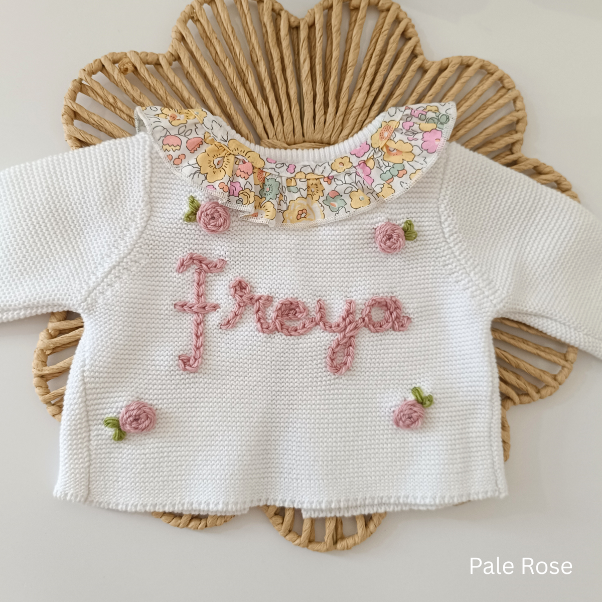 Personalised Embroidered Floral Frill White Cardiga