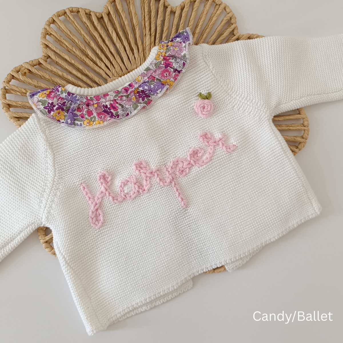 Personalised Embroidered Floral Frill White Cardiga