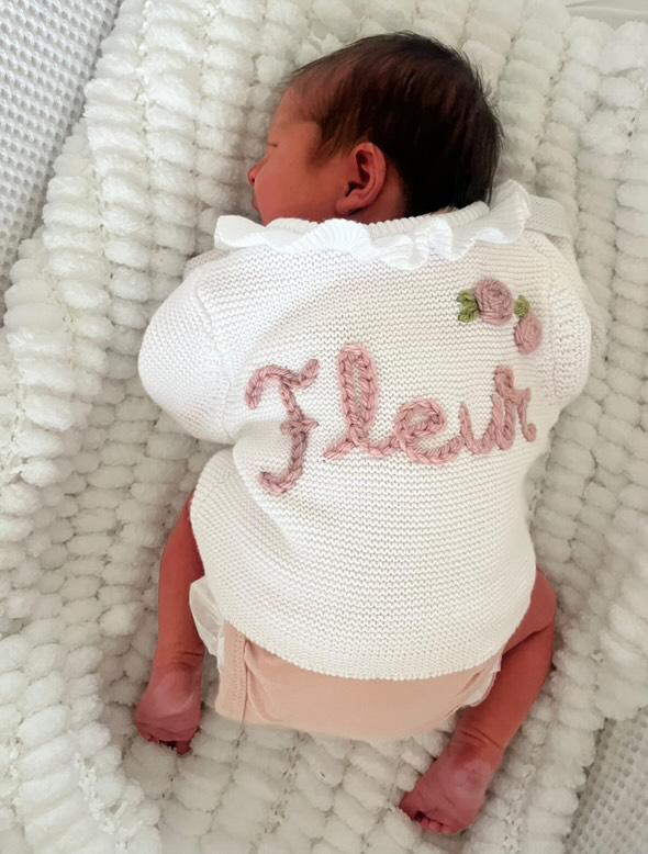 Personalised Embroidered Frill White Cardigan