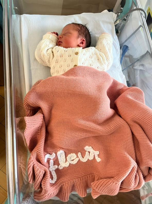 Hand Embroidered Frill Edge Baby Blanket | Rose