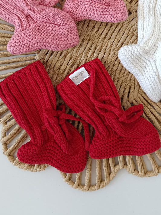 Knitted Booties / Socks | Christmas Red