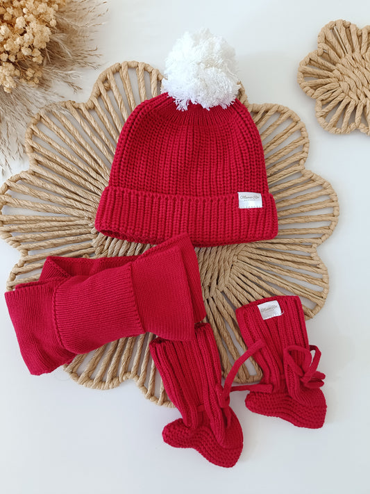 Bobble Hat | Pompom Knitted Hat | Christmas Red