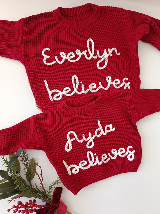 Christmas Believes Red Oversized Jumper