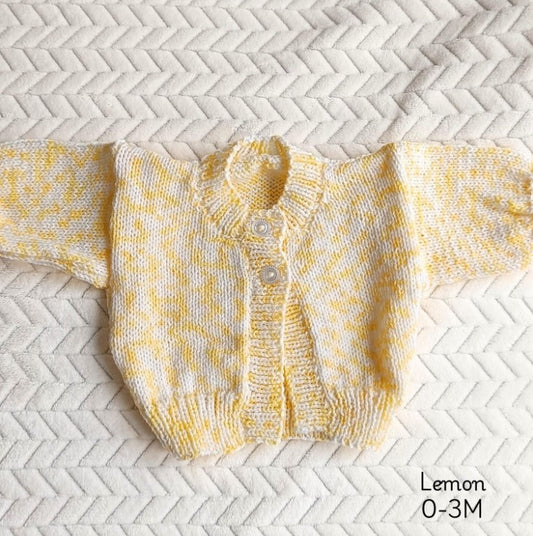 SALE 0-3m Hand Knitted Cardigan Lemon