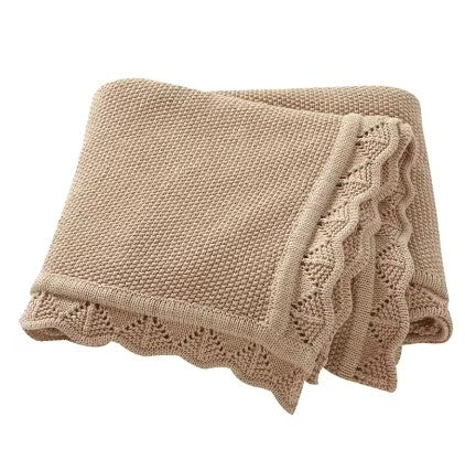 Hand Embroidered Detail Edge Baby Blanket | Beige