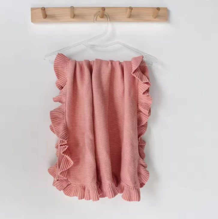 Hand Embroidered Frill Edge Baby Blanket | Rose