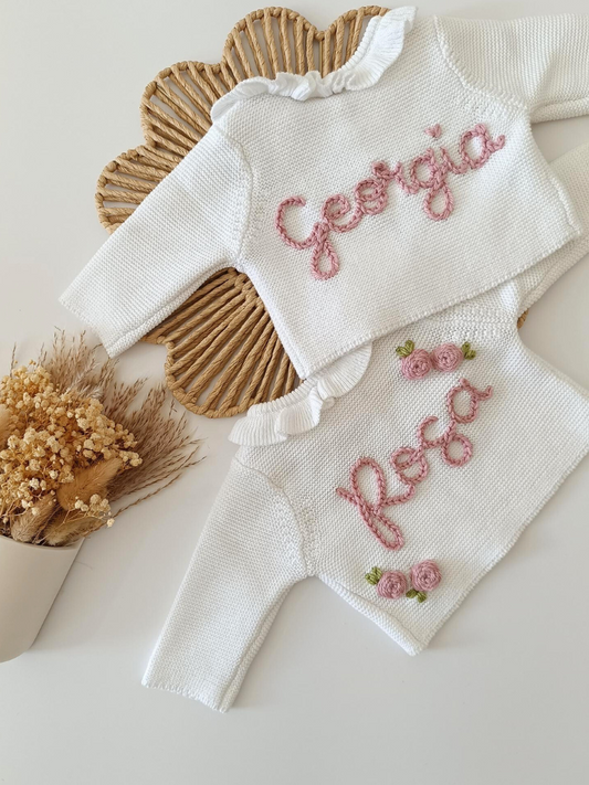 Personalised Embroidered Frill White Cardigan
