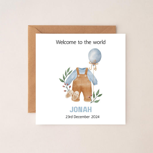 Personalised New Baby Card - Welcome to the World Card - Baby Boy Card- Newborn - Personalised Newborn Card