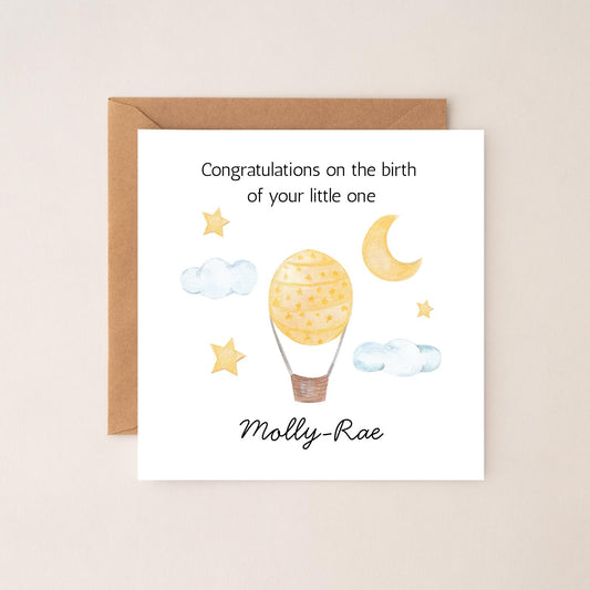 Personalised New Baby Card - Welcome to the World Card - Hot Air Balloon Personalised Card- Newborn - Personalised Newborn Card