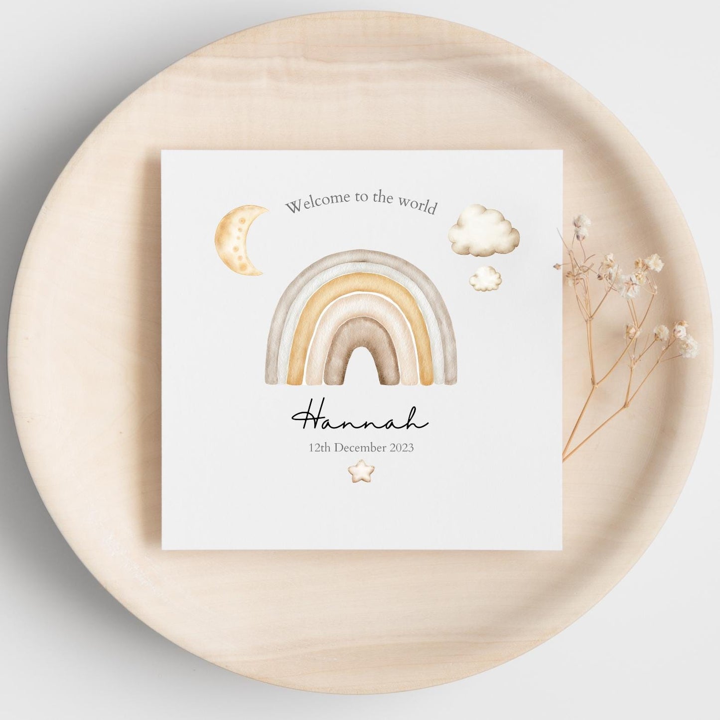 Personalised New Baby Card - Neutral Welcome to the World Card - Rainbow Card- Personalised Newborn Card RD2